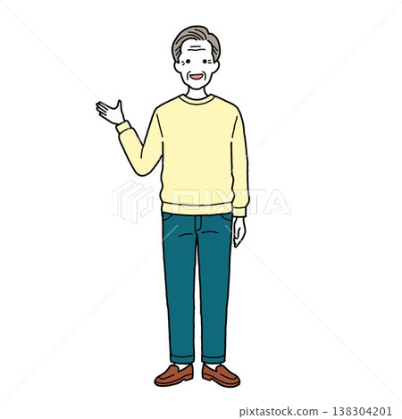 一位穿著休閒的老先生正在指路 一位穿著休閒的老先生正在指路 138304201