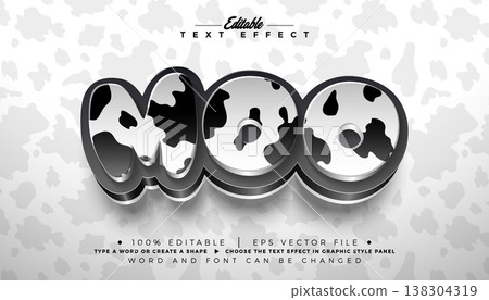 Moo Text Effect Design Editable Vector Graphic Style with Spotted Cowhide Texture Typography on White Background. Customizable Mockup Template Illustration for Animal Banner, Farm Flyer, Greeting Card Moo Text Effect Design Editable Vector Graphic Style with Spotted Cowhide Texture Typography on White Background. Customizable Mockup Template Illustration for Animal Banner, Farm Flyer, Greeting Card 138304319