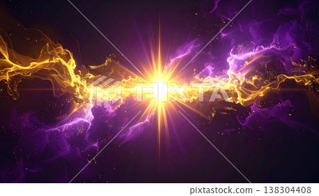 Abstract Energetic Burst with Golden and Purple Nebula on Dark Background 138304408