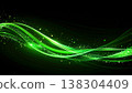 Abstract Green Glowing Swirling Light Trails on Black Background Illustration 138304409