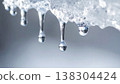 Macro Shot of Melting Ice with Water Droplets against Blurred Background 138304424