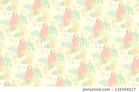 Tropical summer leaves and birds seamless pattern background_Summer nature image illustration_Yellow Tropical summer leaves and birds seamless pattern background_Summer nature image illustration_Yellow 138304827