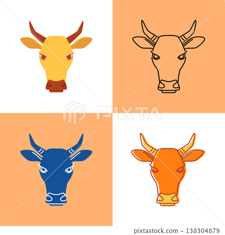 Cow head icon set in flat and line styles Cow head icon set in flat and line styles 138304879