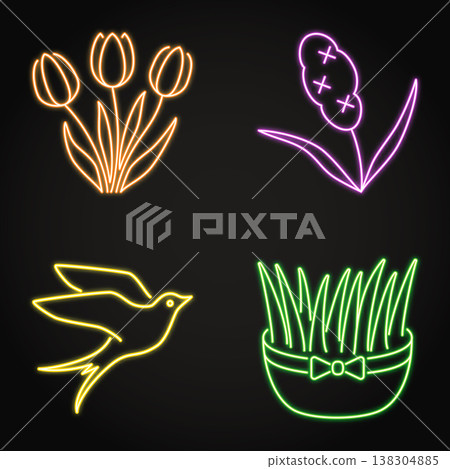 Spring symbols neon icon set 138304885