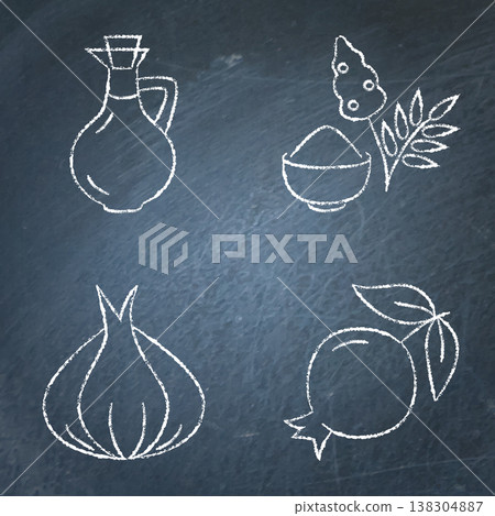Haft-sin Nowruz symbols chalkboard icon set 138304887