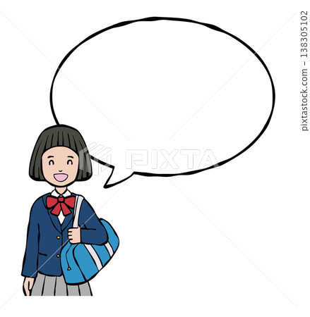 Girl, smiling, in uniform, speech bubble, upper body. Girl, smiling, in uniform, speech bubble, upper body. 138305102