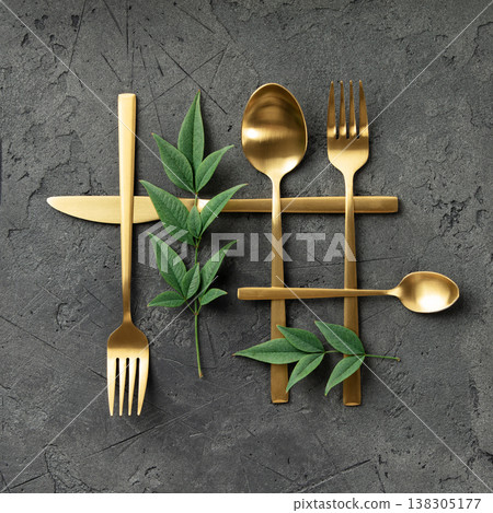 Culinary Flat-Lay Collection with Vintage and Modern Cutlery, Spices, Herbs, Seasonal Leaves, and Kitchen Tools Culinary Flat-Lay Collection with Vintage and Modern Cutlery, Spices, Herbs, Seasonal Leaves, and Kitchen Tools 138305177