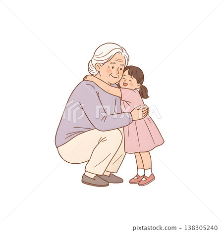 A heartwarming scene of a grandmother and granddaughter embracing on Mother's Day (simple hand-drawn illustration) A heartwarming scene of a grandmother and granddaughter embracing on Mother's Day (simple hand-drawn illustration) 138305240