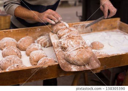 bread preparation. loaves of dough before baking bread preparation. loaves of dough before baking 138305390