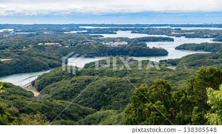 A spectacular view of Ago Bay from Yokoyama Observatory in spring, Mie Prefecture. 138305548