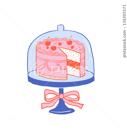 Pink and blue retro cake stand retro illustration. Vintage cafe, patisserie and bakery doodles Pink and blue retro cake stand retro illustration. Vintage cafe, patisserie and bakery doodles 138305571