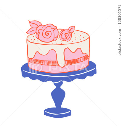 Pink and blue wedding cake on a stand retro illustration. Vintage cafe, patisserie and bakery Pink and blue wedding cake on a stand retro illustration. Vintage cafe, patisserie and bakery 138305572