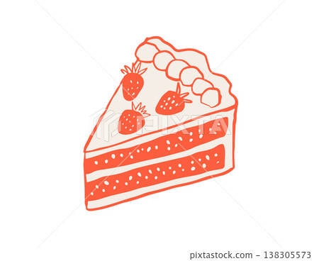Piece of strawberry cake red retro illustration. Vintage cafe, patisserie and bakery doodles series. Piece of strawberry cake red retro illustration. Vintage cafe, patisserie and bakery doodles series. 138305573
