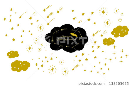 一組可愛的手繪插圖，以閃光和星星裝飾為特色。 138305655