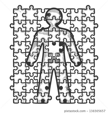Human Figure Made of Puzzle Pieces Concept 138305657