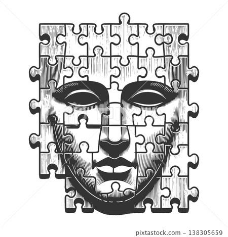 Puzzle Pieces Forming Human Face Concept vector 138305659