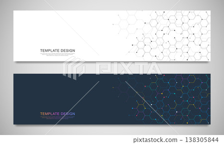 Abstract geometric background with hexagons shape pattern for banner or website header template 138305844