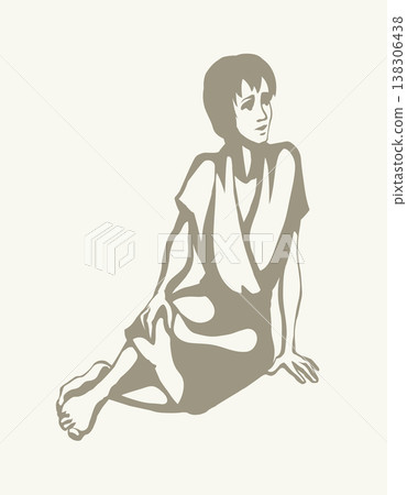 Vector drawing. Man sitting on the ground Vector drawing. Man sitting on the ground 138306438