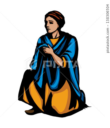 Vector drawing. Girl knilling in prayer Vector drawing. Girl knilling in prayer 138306504