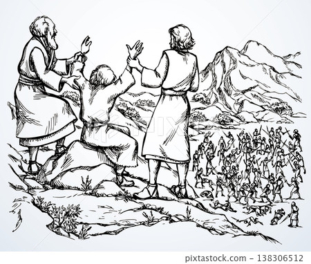 Vector drawing. Moses praying for battle 138306512