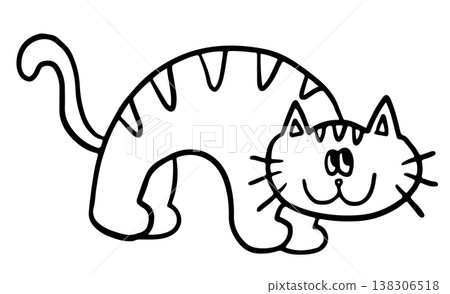 Hand drawn cat body shape outline for kid colouring book, art, kitten cartoon, characters, comic, mascot, stickers, tattoo, pet shop, vet, animal, home decor, house, yard, playtime, brooch, pin, icon 138306518