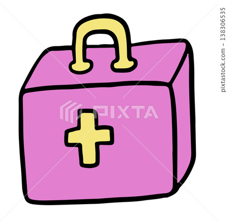 Hand drawn first aid box for decoration, medical, sticker, hospital elements, home, house, office supply, print, back to school, band aid, mood, feelings, healthcare, kid drawing style, icon, sticker 138306535