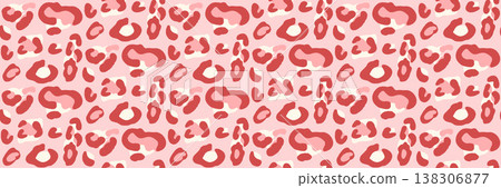 Animal girly seamless pattern with mini leopard rosette in red on pink. Dense coquette spot as hand drawn vector for fashion aop. Feminine animal print with organic blob motif in cute aesthetic Animal girly seamless pattern with mini leopard rosette in red on pink. Dense coquette spot as hand drawn vector for fashion aop. Feminine animal print with organic blob motif in cute aesthetic 138306877