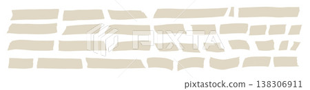 Adhesive tear paper tapes set. Simple washi strips silhouette. Beige sticky notes, and scrapbook elements for crafting, journaling, and creative design projects. Vector note tags isolated set no bg Adhesive tear paper tapes set. Simple washi strips silhouette. Beige sticky notes, and scrapbook elements for crafting, journaling, and creative design projects. Vector note tags isolated set no bg 138306911