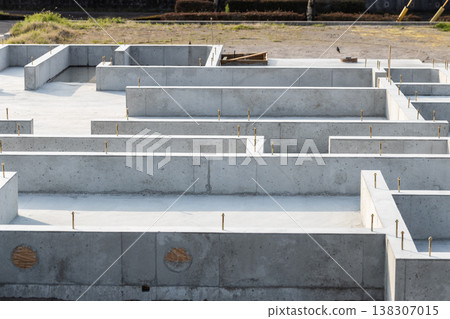 Foundation work for a house under construction Foundation work for a house under construction 138307015