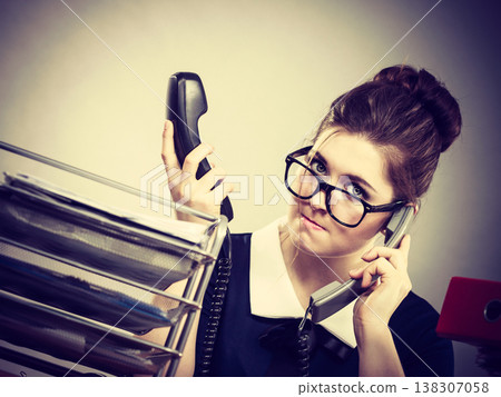 Angry bossy businesswoman phone talking Angry bossy businesswoman phone talking 138307058
