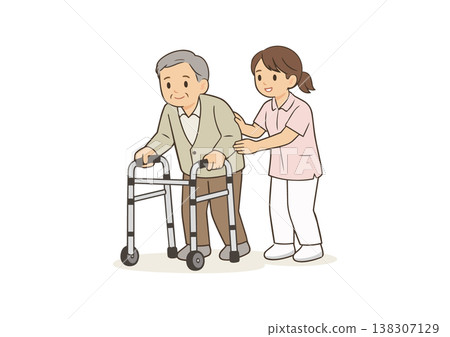 護士協助一位老人的插圖 138307129