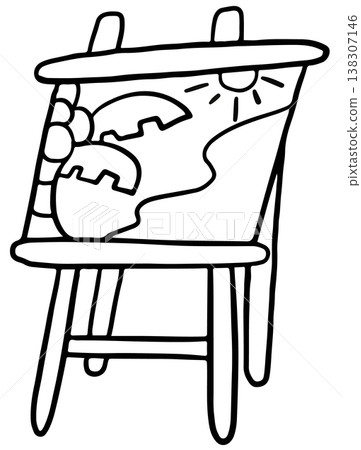Hand drawn painting stand outline for back to school, art class, painting, sticker, kids and children, leisure time, hobby, activity, department store, stationery, drawing, weekends, stay home 138307146
