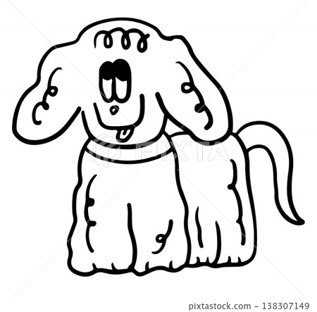 Hand drawn outline of puppy tongue out for decoration, colouring book, art, dog cartoon, characters, comic, pet shop, vet, adopt rescue animal, foster home, shelter, house, park, yard, playtime 138307149