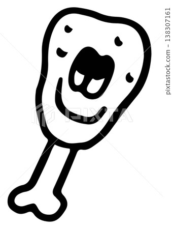Hand drawn happy fried chicken outline for colouring book, art, cartoon, comic, fast food, cook book, restaurant, cafe, menu, recipe, department store, lunch, dinner, cuisine, quick meal, supermarket 138307161
