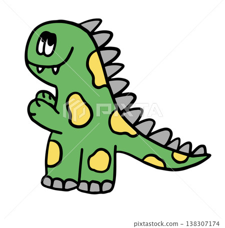 Hand drawn green dinosaur for wild animal, stickers, cartoon character, comic, mascot, plush toy, kid doll, cute patch, shirt print, brooch, standee, department store, icon, emoji, greeting card Hand drawn green dinosaur for wild animal, stickers, cartoon character, comic, mascot, plush toy, kid doll, cute patch, shirt print, brooch, standee, department store, icon, emoji, greeting card 138307174