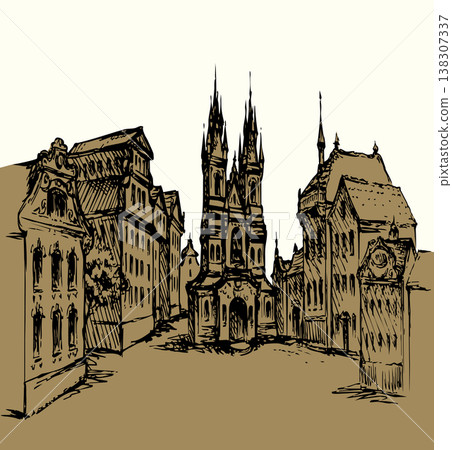 Old city street. Vector drawing 138307337