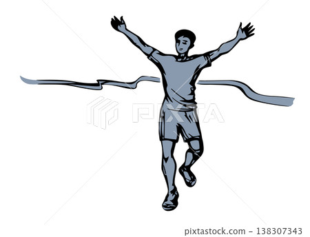 Vector drawing. An athlete runs to the finish line. Vector drawing. An athlete runs to the finish line. 138307343