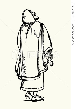 Vector drawing. Jewish man praying God 138307348