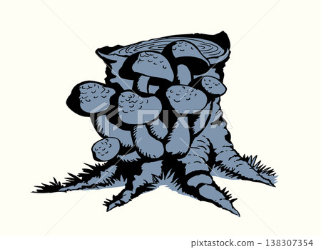 Vector drawing. Honey mushrooms on a stump 138307354