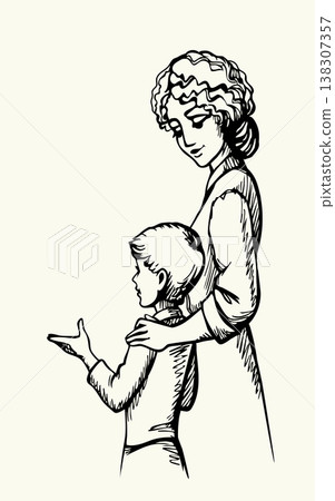 Vector drawing. Mother and son Vector drawing. Mother and son 138307357