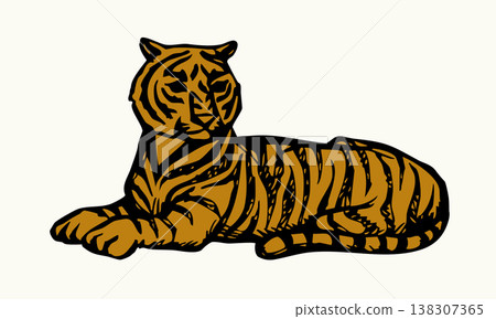 Vector drawing. The tiger lies on the ground 138307365