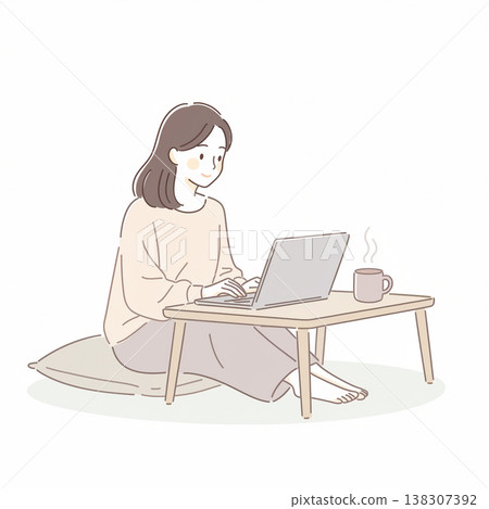 一個女人在家裡的電腦上工作 138307392