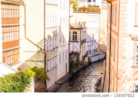 Kampa Island in Prague, Czech Republic. The Venice of Prague district of the city, where old houses stand along the narrow Certovka Canal Kampa Island in Prague, Czech Republic. The Venice of Prague district of the city, where old houses stand along the narrow Certovka Canal 138307822