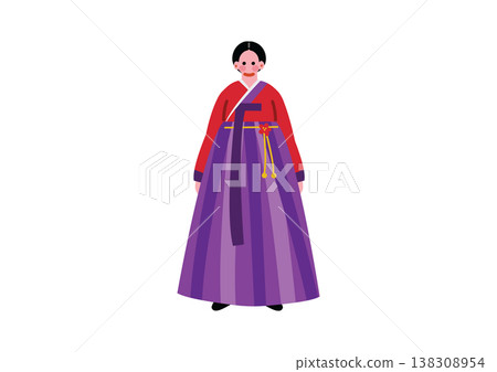 一幅描繪身著韓國傳統民族服裝的女性的插圖。 一幅描繪身著韓國傳統民族服裝的女性的插圖。 138308954