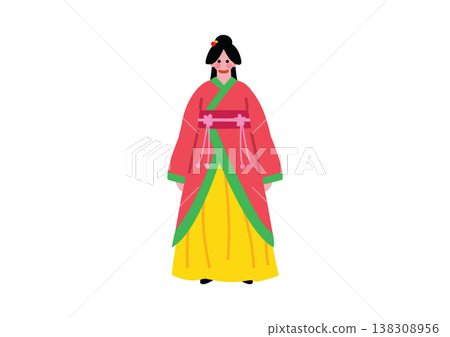 一位身著中國傳統民族服裝的女性插圖。 一位身著中國傳統民族服裝的女性插圖。 138308956