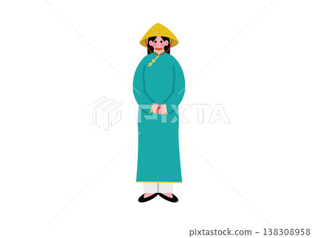 身著越南傳統民族服裝的女性的插圖。 138308958