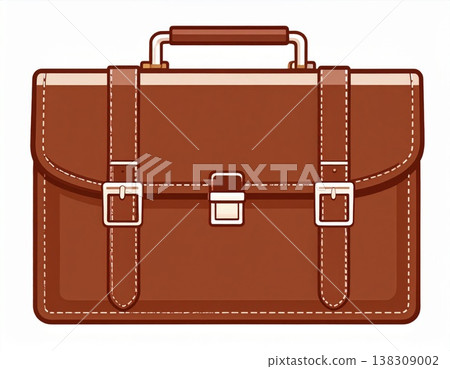 Vintage Brown Leather Briefcase with Buckle Closure on White Background 138309002