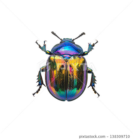 A close-up macro image of a beetle against a white background. A close-up macro image of a beetle against a white background. 138309710