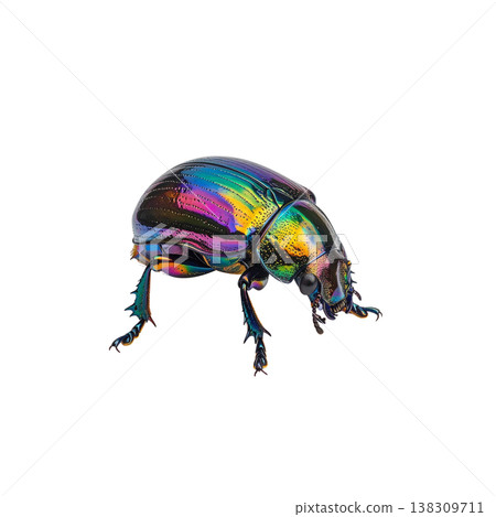 A close-up macro image of a beetle against a white background. A close-up macro image of a beetle against a white background. 138309711