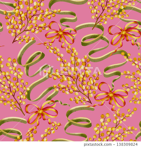 Watercolor mimosa yellow flower branches seamless pattern. Vintage romantic spring garden background. Mimosa flowers pattern. Spring. Holiday. Wrapping paper. Postcard. Yellow flowers. Botanical print Watercolor mimosa yellow flower branches seamless pattern. Vintage romantic spring garden background. Mimosa flowers pattern. Spring. Holiday. Wrapping paper. Postcard. Yellow flowers. Botanical print 138309824